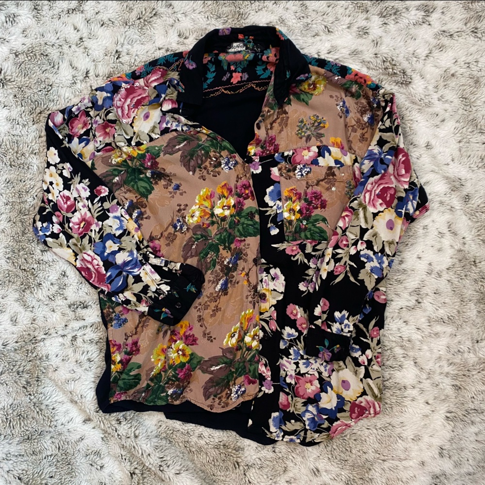 Vintage Take Away Mixed Print Floral Button Down Top